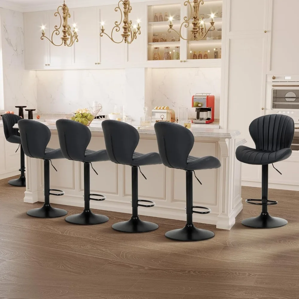 

Bar Stools Set Of 6, Modern Swivel Bar Chairs, Adjustable Faux Leather Upholstered Barstools Counter Height With High Backrest