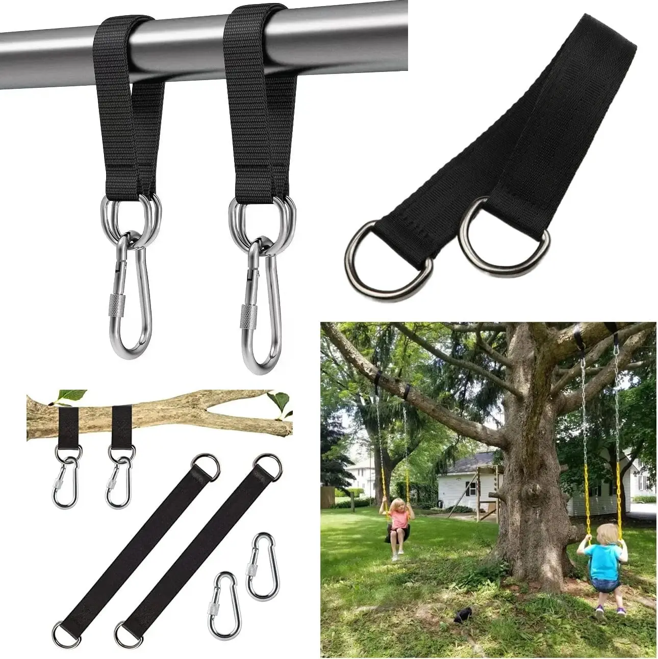 Tree Swing Straps Hanging Kit 50cm 400lbs Heavy Duty Belt with Lock Snap Hook Clip Carabiner for Hammock Swings Chair Seat Gym