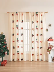 Khaki embroidered Santa Claus pole curtains, party and holiday atmosphere curtains