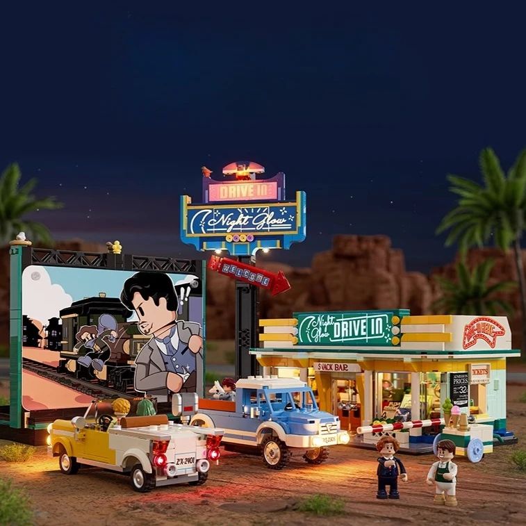 

Lumibricks Drive-in Cinema Building Blocks Серия дорожных поездок Маленькие частицы Уличная сцена Модель здания Детская игрушка в подарок