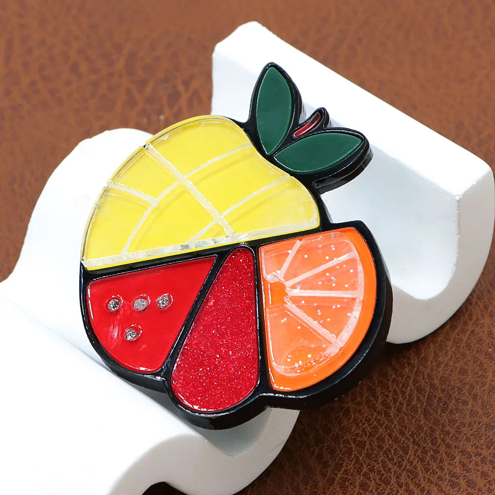 CINDY XIANG Acrylic Summer Design Fruit Brooch Multi-layer Handmade Accessories High Quality