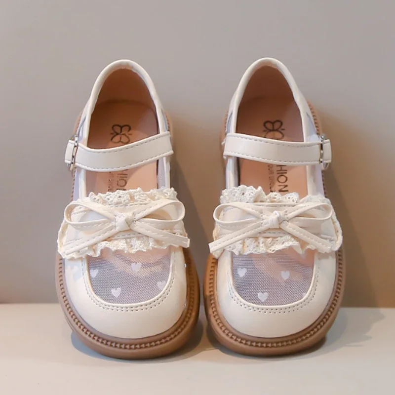 

Girl Leather Shoes Mary Jane Summer Mesh Kids Princess Causal Dress Shoes Fashion Bowtie Lolita Style Children's Wedding Shoes