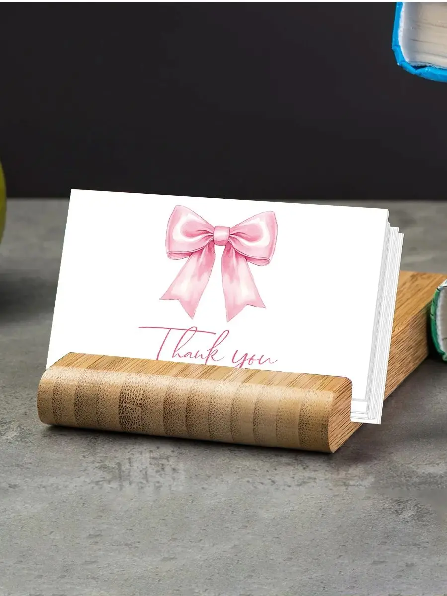 50 Stück Aquarell-Dankeskarten mit rosa-blauer Schleife, Geschenkverpackungskarten für Geschäfts- und Einzelhandelskunden, kleine Karte für leere Notizen auf der Rückseite – Detail 7