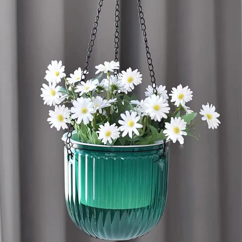 2 Pack Self Watering Planters 6.5 Inch Outdoor Hanging Plant Pot Basket (Emerald)