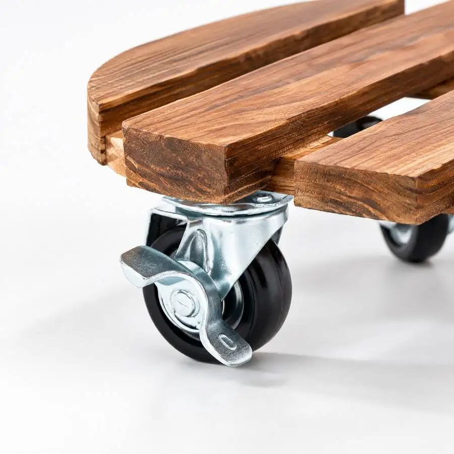 Set Of 2 12-Inch Round Wooden Plant Caddies, 2.6-Inch High Plant Stands With 360 ° Swivel Wheels, Two Locking Wheels Each, Solid