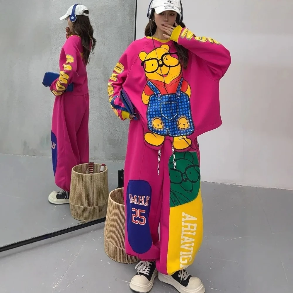 

Winter Velvet Korean Version Casual Age Reduction Cute Cartoon Pattern Loose Big Version Sweater Sweatpants Two-piece Set