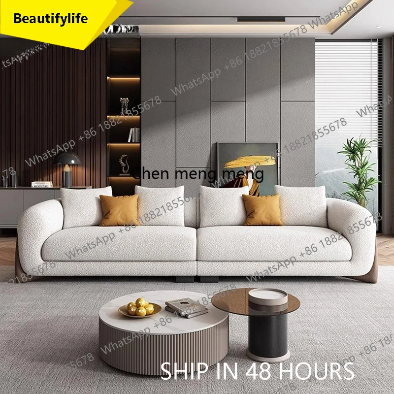 Combination White Boucle Upholstered Wood Legs 3 Seat Sofa