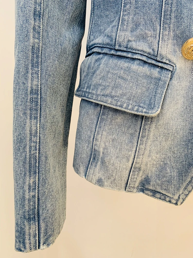 Imagem -05 - Blazer Jeans de Peito Duplo Feminino Jaqueta com Botões de Leão Alta Qualidade Mais Nova Designer 2023