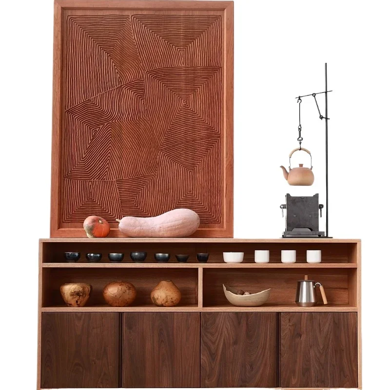 

Solid wood dining side cabinet, oak tea cabinet for simple Japanese storage, log style furniture