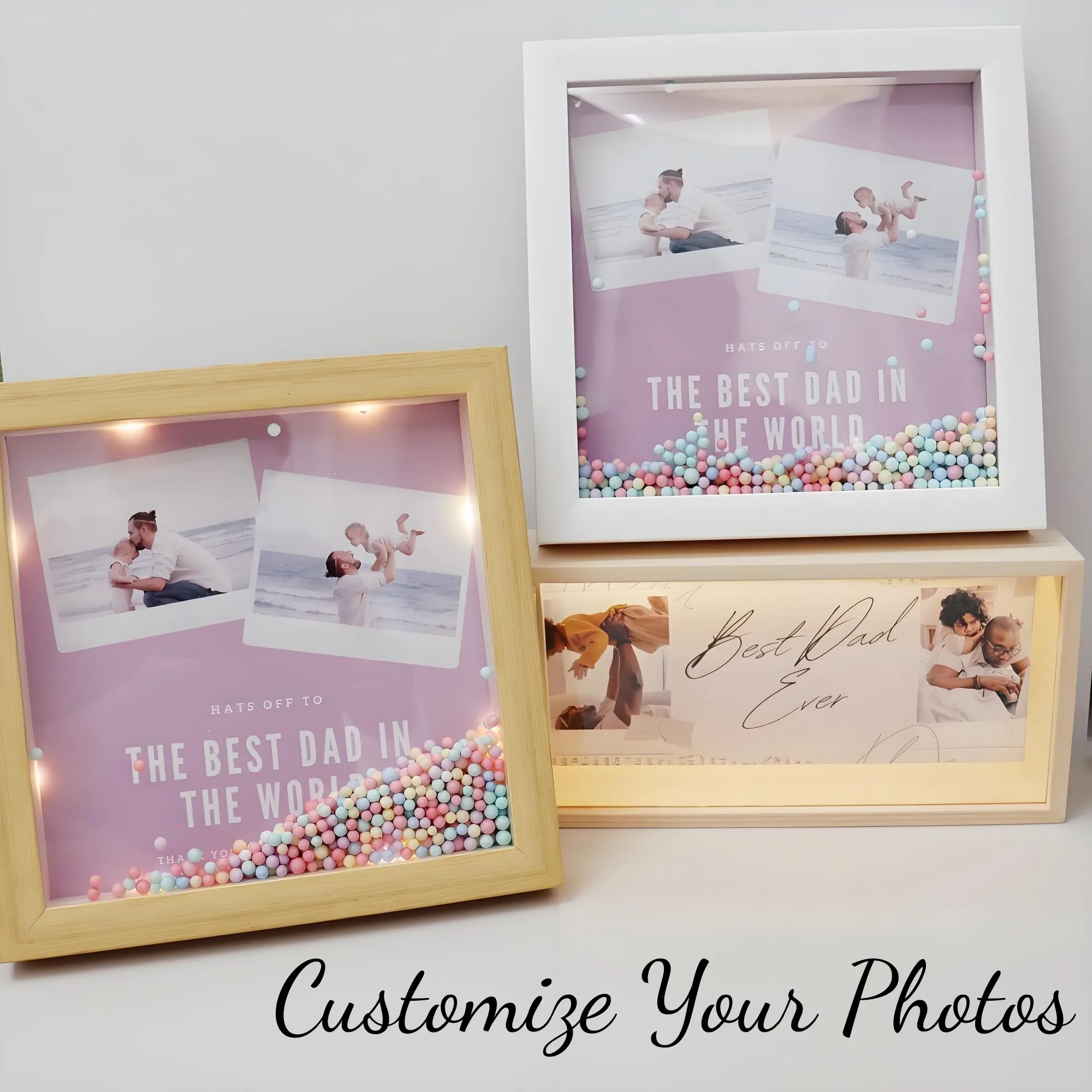 

Personalized Dad Pictures Frame Hollow Lightbox Frames Gift For Father Day Customize Best Dad Ever Wooden Desktop Decoration