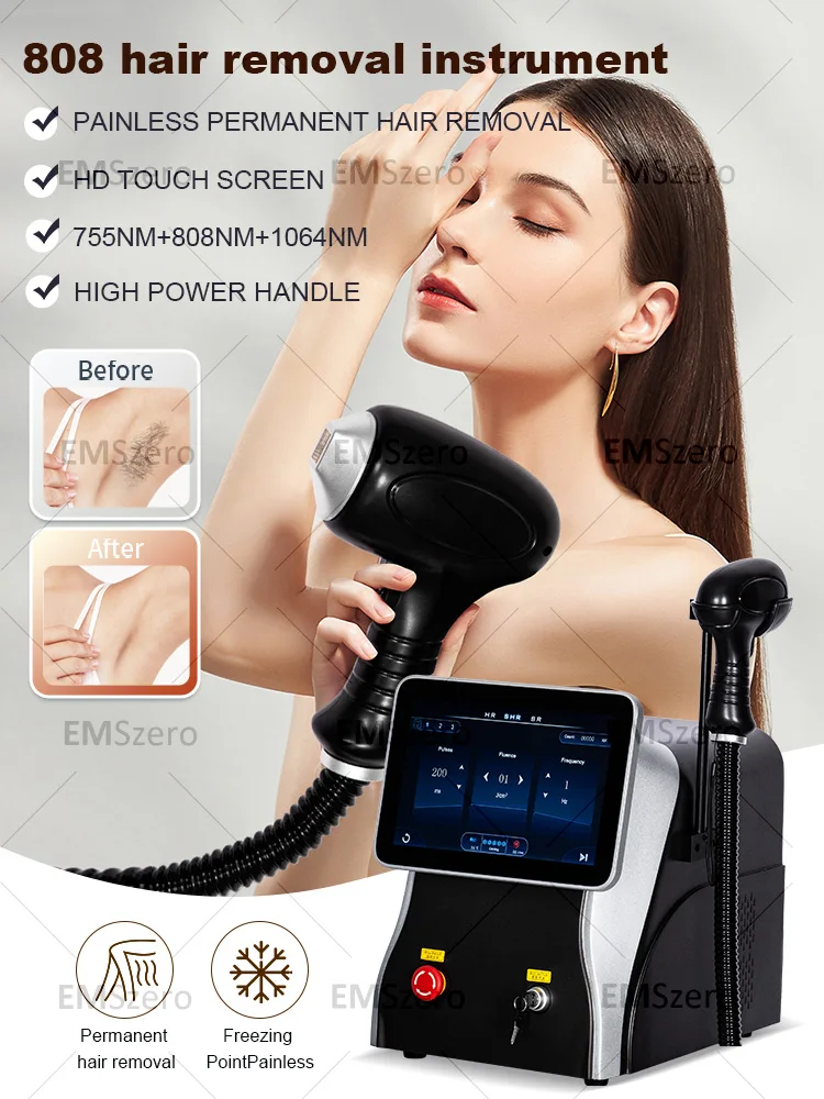 6000W Laser Ice Point Painless 755NM 808NM 1064NM Permanent Hair Removal Device 3 Wavelength Semiconductor Full Body Use