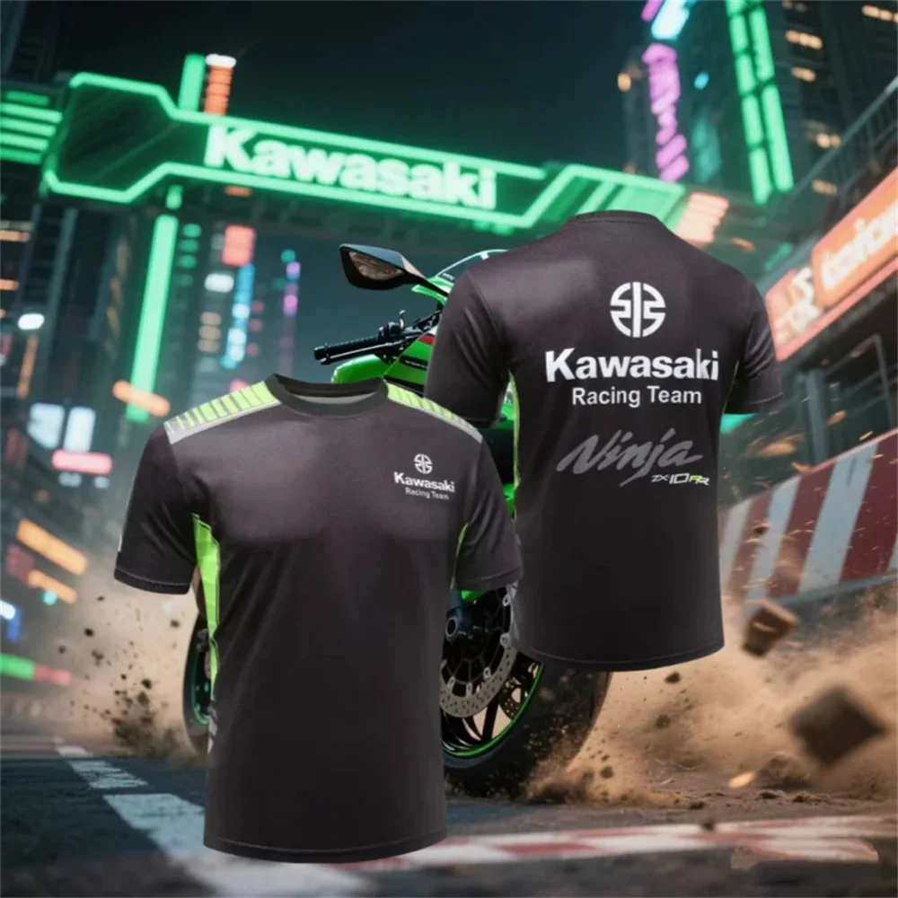 

Новая мужская футболка с мотоциклетным принтом Kawasaki, быстродышащая сухая одежда для занятий спортом на открытом воздухе, удобная и классная мужская футболка