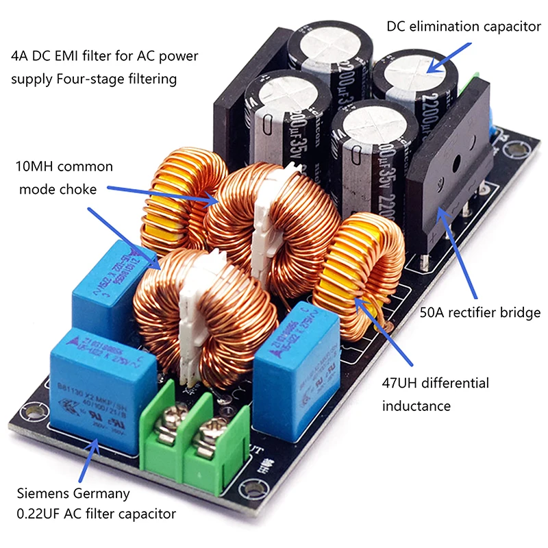 4A AC Power Filter EMI Electromagnetic Interference Filter EMC High Frequency Power Filtering For Audio Power Amplifier