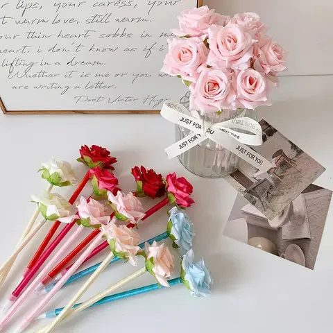 Artificial Rose Pen, a Cute Floral Ballpoint Pen for Girls (School Supplies), 0.5mm Gel Pen, Creative Stationery