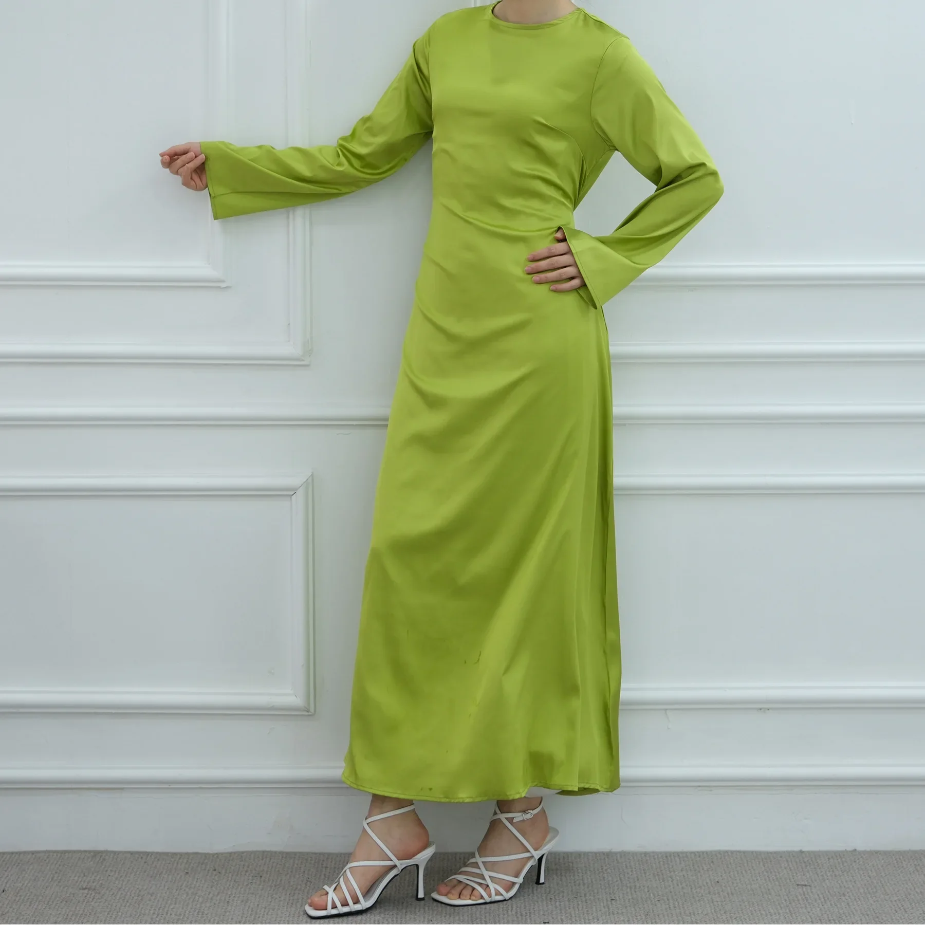 

Women Muslim Satin Maxi Dress Dubai Abaya Turkey Kaftan Eid Djellaba Ramadan Islam Clothing Caftan Marocain Femme Robe Vestidos