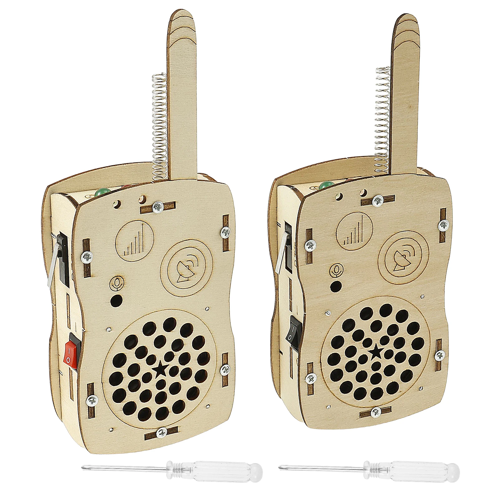 

2Pcs DIY Wooden Walkie Talkie Kit 650 Foot Communication Range DIY Radio Speaker Kit for Kid Combine Entertainment and Education