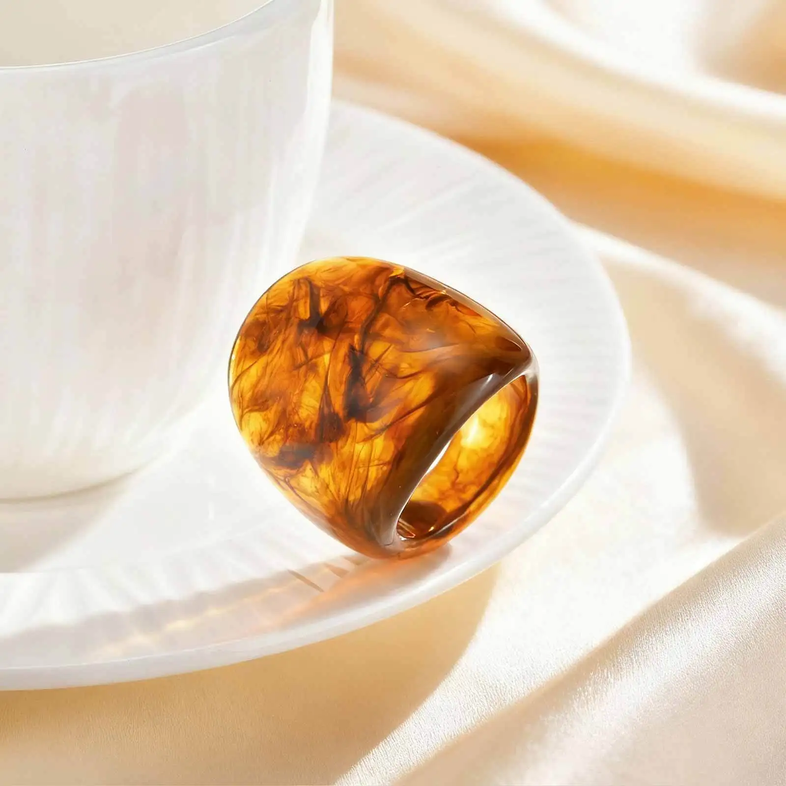 Vnox مبالغ فيها الفن كبير خواتم الاصبع واسعة للنساء الرجال اليدوية مشرق بوهو براون الراتنج مجوهرات باردة #2