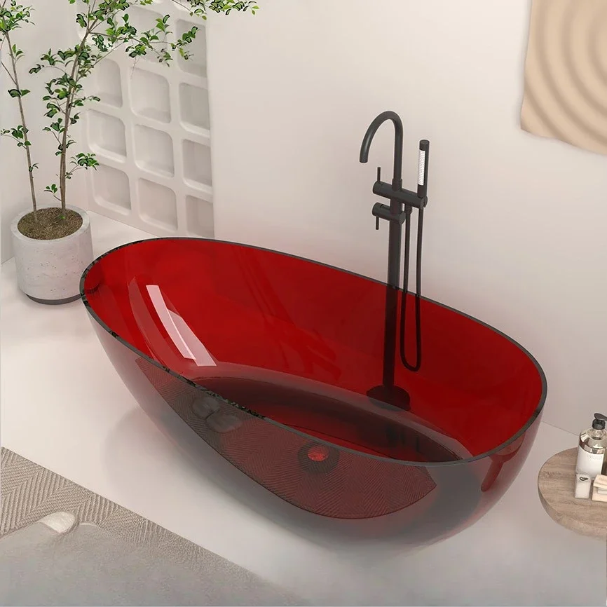 B & B transparent bathtub, artificial stone resin colored crystal, goose egg bathtub hotel bath tub