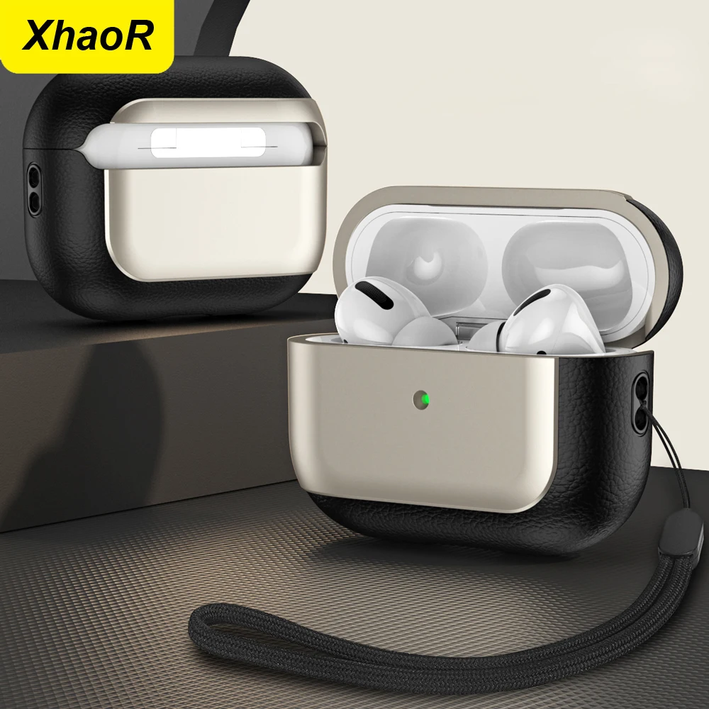 Earphone Case For Airpods Pro 3 Case Full Body Protection Shockproof With Lanyard Plating Leather Pattern Funda Earphone Cover