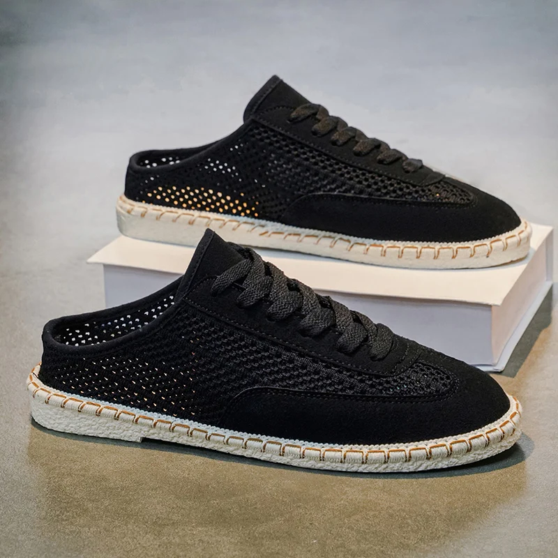 

2026 New Trendy Summer Men's Breathable Mesh Half Slippers Casual Lightweight and Comfortable Low Top Men's Shoes