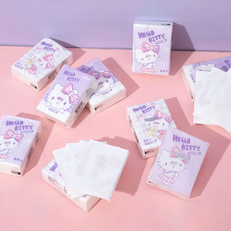 9Pcs Sanrio Hello Kitty Handkerchief Paper Anime Portable Mini Napkin Small Pocket Tissues Cartoon Facial Tissue Toilet Paper