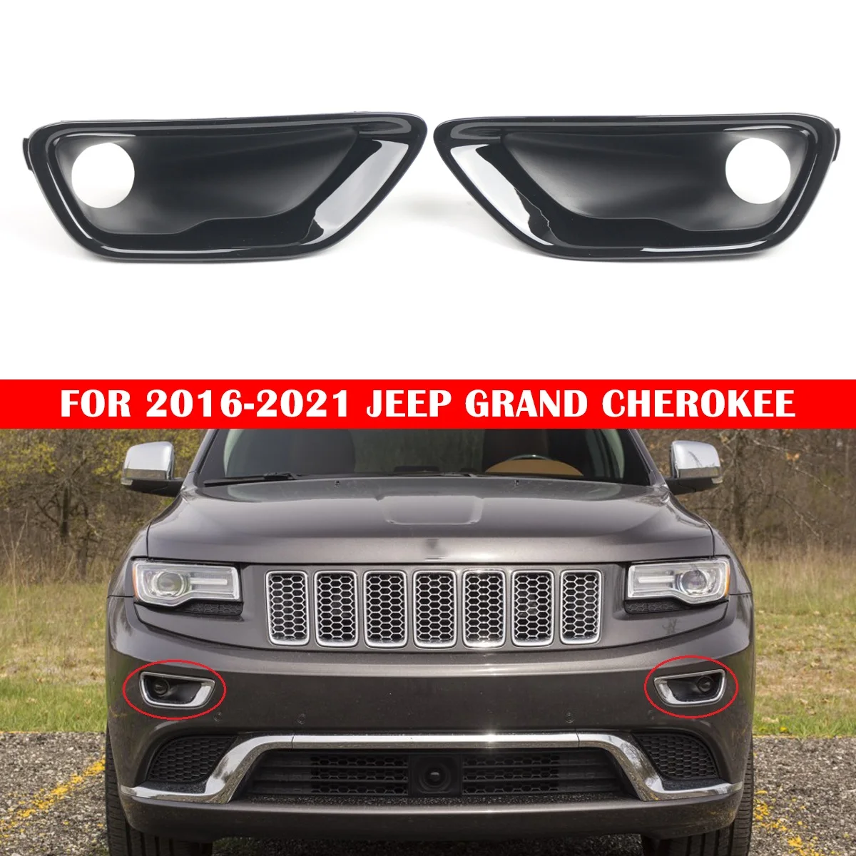 

1 Pair Black Front Fog Lamp Bezel Left & Right For 2016-2020 Jeep Grand Cherokee