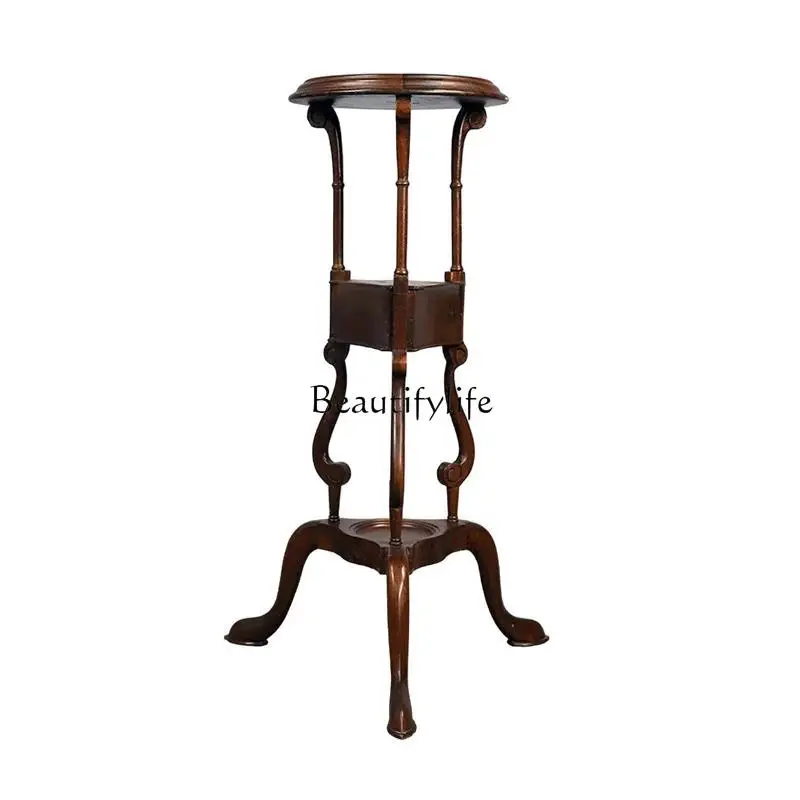 

American solid wood flower stand creative tripod retro nostalgic flower table small apartment household balcony flower pot stand
