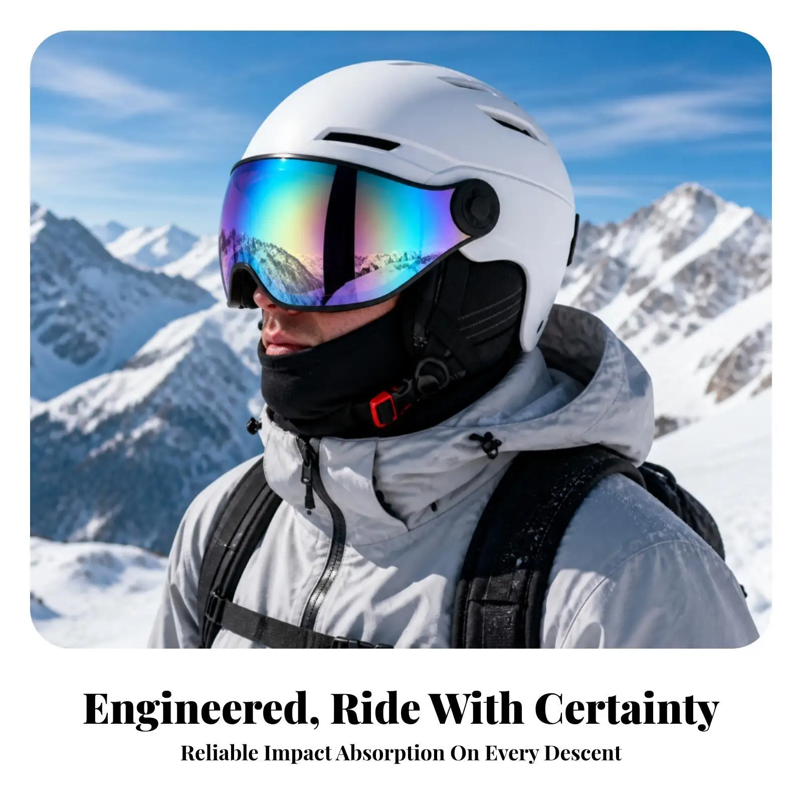 Adult Ski Helmet with Visor ABS Shell EPS Liner Snowboard Head Protection Gear for Men Women Cold Weather