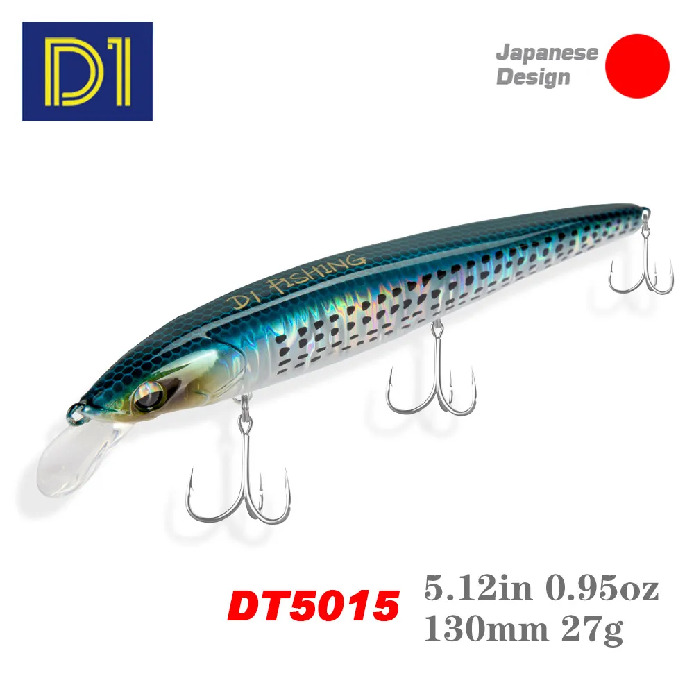 D1 Minnow Angelköder EJA 130 mm 27 g sinkende Meeresangeln harte Wobbler Tiefe 40–70 cm lange Wurfköder Angelgerät DT5015