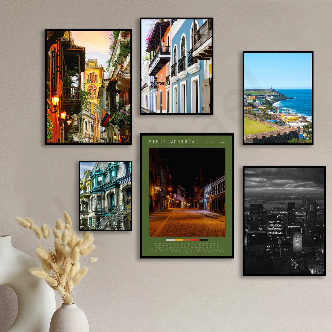 Montreal Quebec San Juan Puerto Rico Cartagena Colombia. Paisaje de viaje en la ciudad. Póster artístico para decoración de pared del hogar