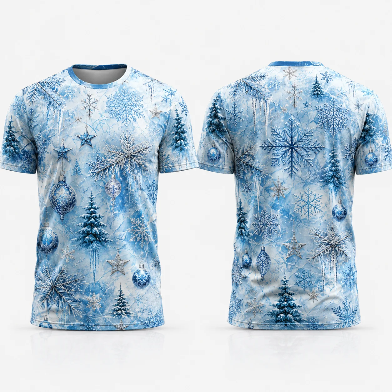 New Ice Crystal Christmas Tree T Shirt Glacier Aesthetic Winter Snow Unisex Short Sleeve Icy Blue Graphic Tee Xmas Gift