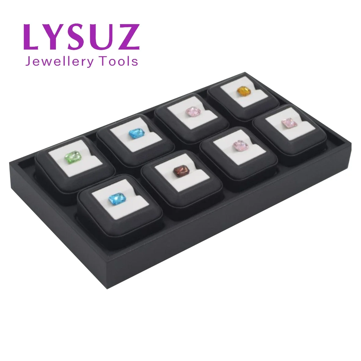 

Jewelry Display Holder Loose Diamond Gemstone Counter Prop Storage Tray Box Whtie Black PU Leather Collection Stand Bracket