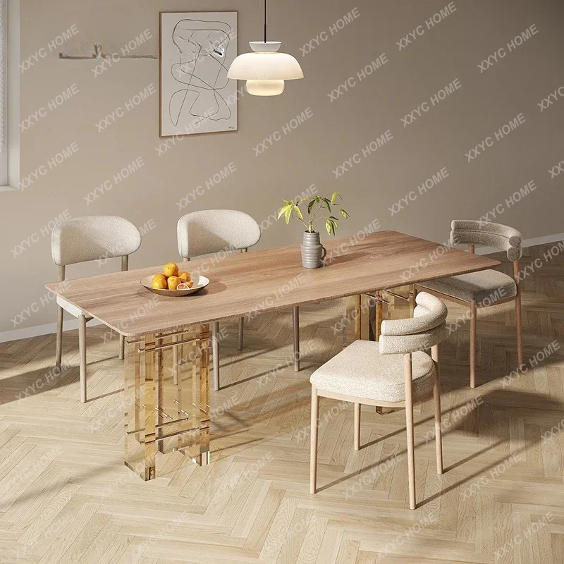 XXBest Sellers   Cream Style Dining Table Solid Wood Rectangular Suspended Acrylic Ash Wood Table