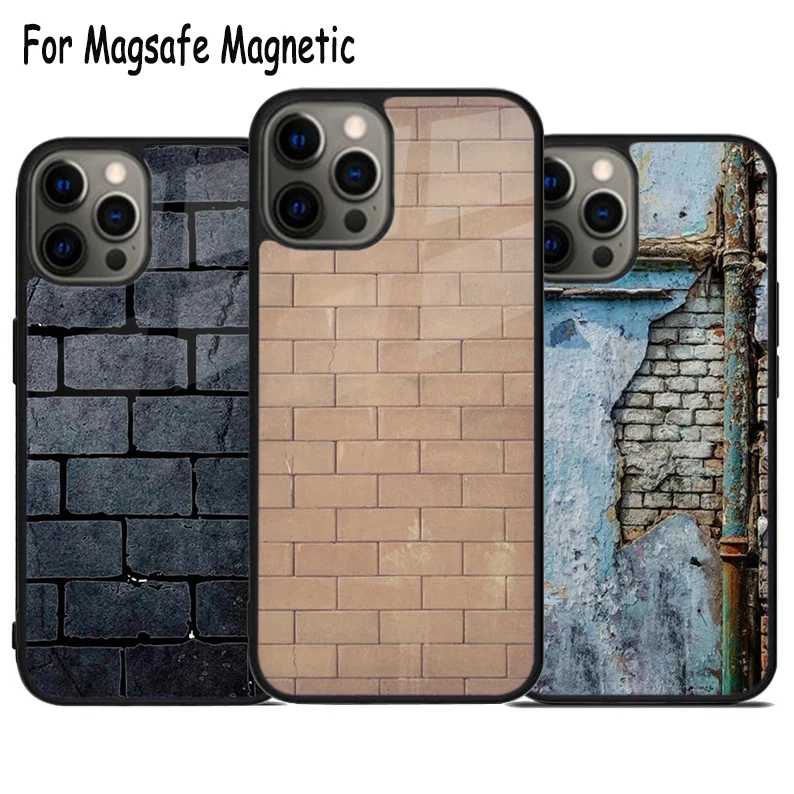 Caso de telefone magsafe para iphone, tijolos retrô, carga sem fio, tampa magnética para-choques, vintage, 15, 16, 14, 13, 11, 12 Pro Max, mais