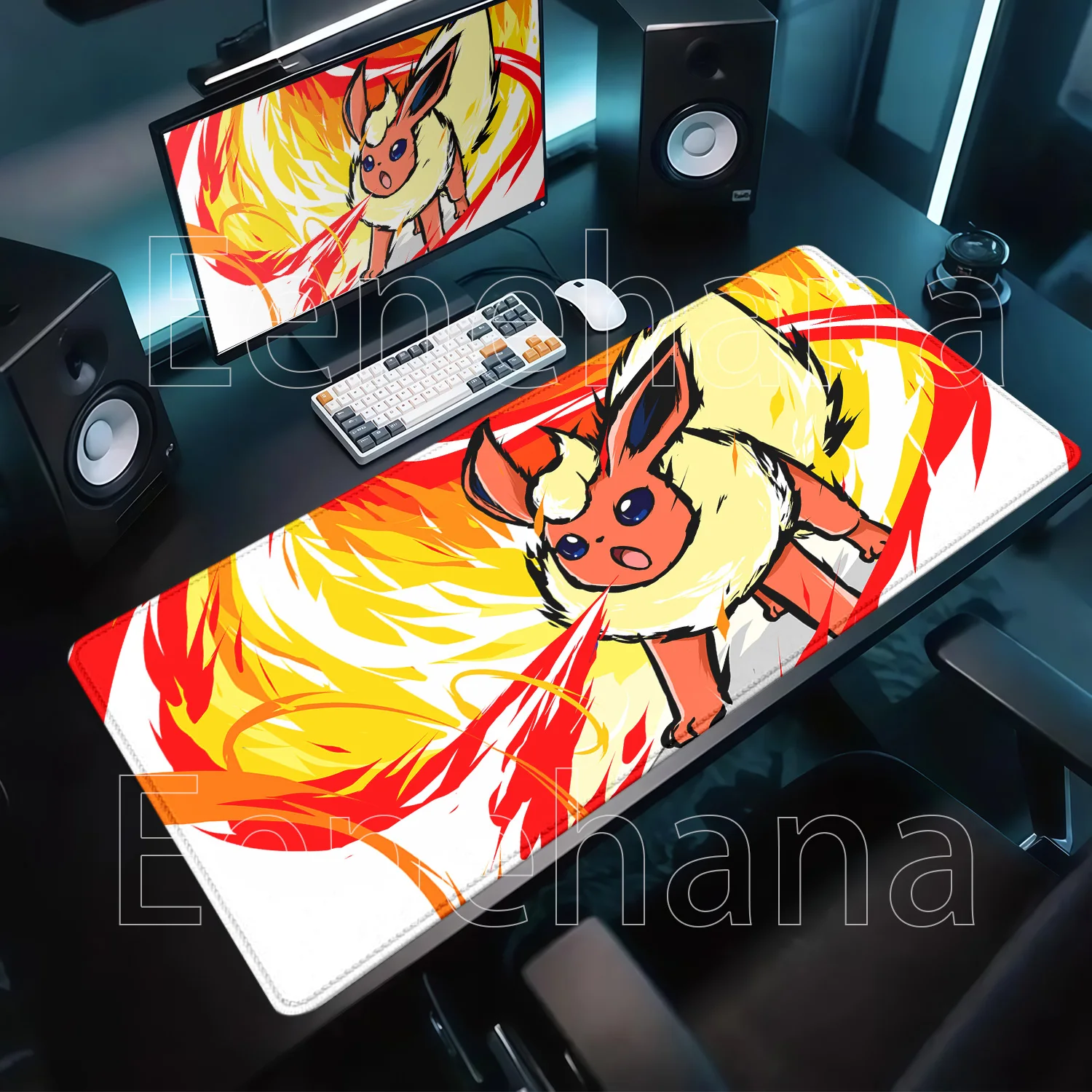 HD Printing Mousepad Eevee Pokemon Gaming Larger Mouse Pad Kawaii Speed Keyboard Overlock Anime PC Office Non-slip Base Desk Mat