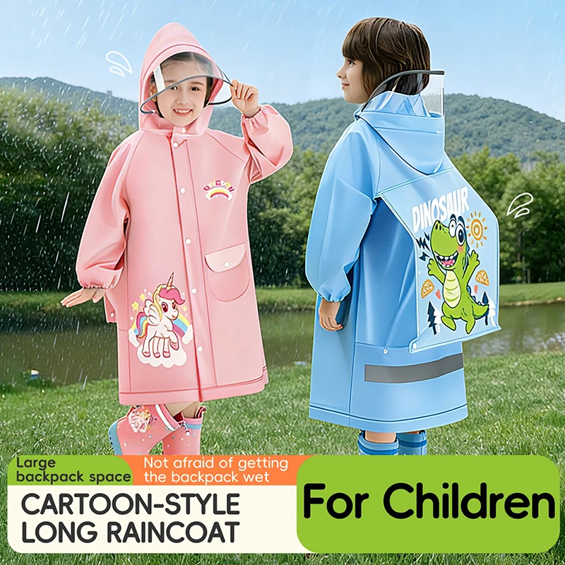 

Водонепроницаемый детский дождевик с карманом для складного рюкзака, защита от сильного дождя, EVA-пончо с отражающей полосой и прозрачным защитным экраном для лица