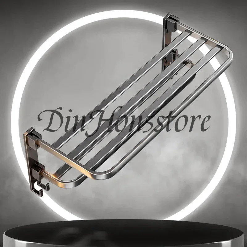 Upgrade And Thicken Grey/Black 50CM-60CM Folding Aluminum Towel Rack Holder With Hook Towel Holder