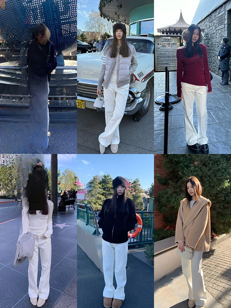 

Зимние расклешенные джинсы YOKLASS Thiened Lazy Small Size, женские повседневные прямые джинсы, белые корейские джинсы на подкладке