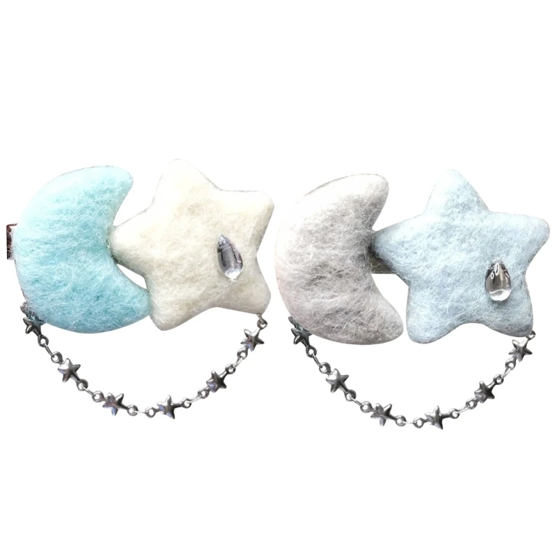 Moon Star Hairclip with Tassel Chain Warm Simple Bobby Pins Hair Side Clips