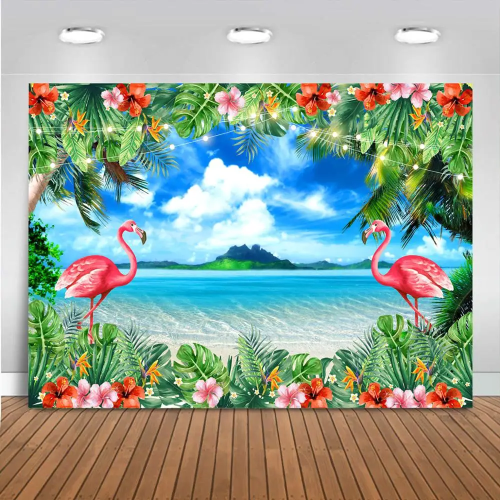 Mocsicka-Fondo de flamenco de verano, flores tropicales, hojas, Aloha, Luau hawaiano, evento de playa, decoración de fiesta de cumpleaños