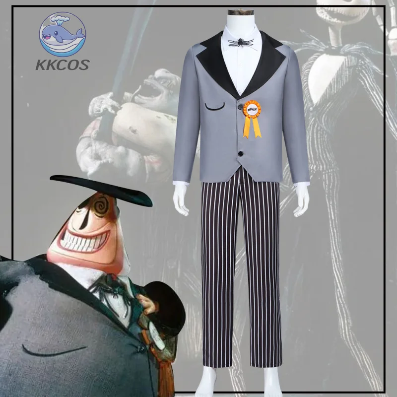 عيد الميلاد كابوس جاك سكيلينجتون مايور تأثيري حلي الكرتون الرجال رمادي البدلة سروال مخطط قبعة هالوين كرنفال حفلة KK