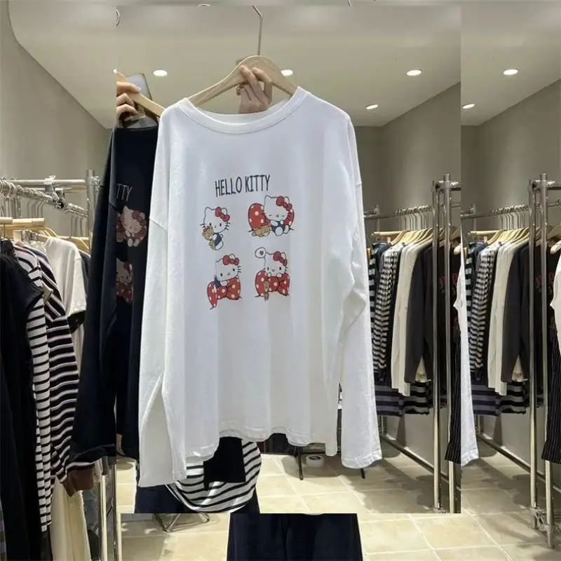 

Sanrios Cute T Shirt Hello Kittys Kawaii Long Sleeve Loose Breathable Sweet Casual Versatile Comfortable Thin High End Gifts