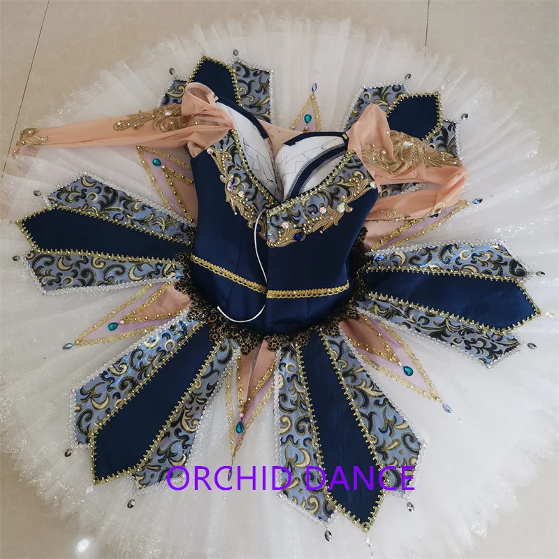 New Coming Professional High Quality 12 Layers Custom Size Girls Adult Performance Wear Navy Blue Straight Ballet Tutu Costumes