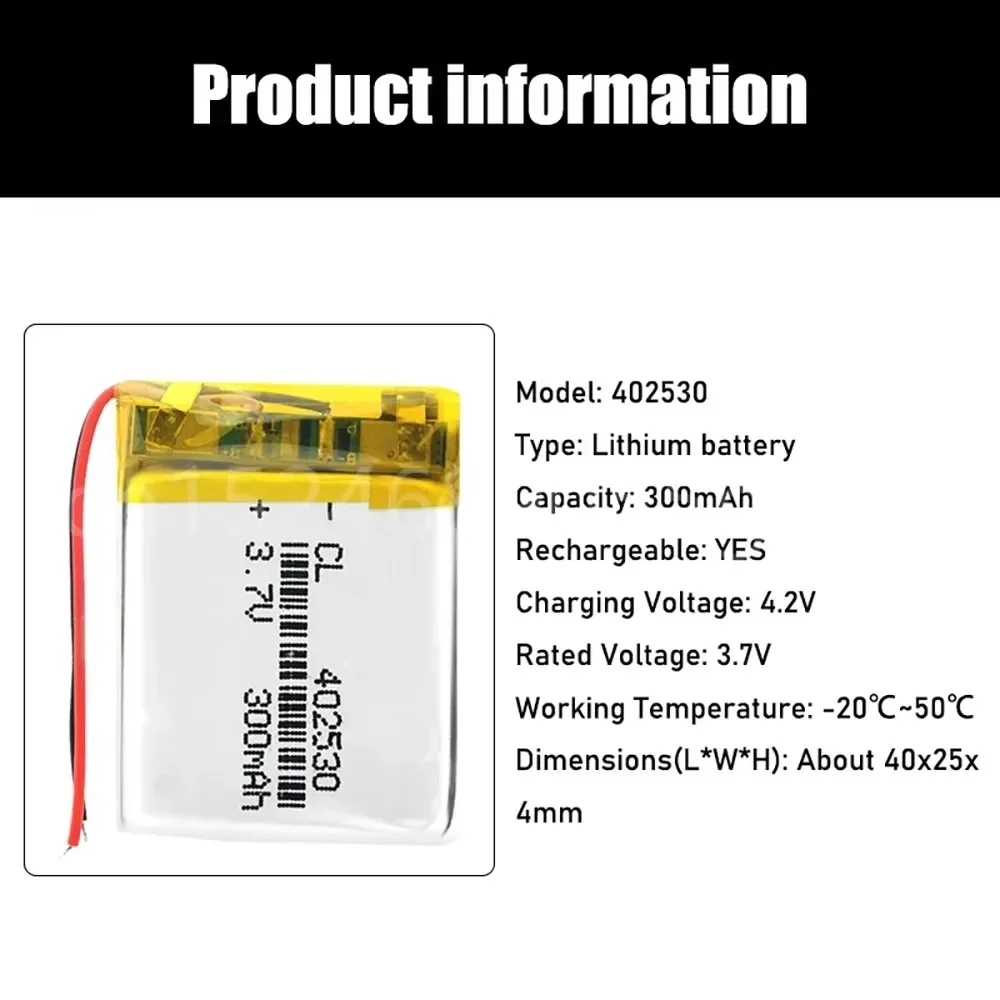 Células Lipo 3.7V 402530   Bateria recarregável de polímero de lítio 250mah para mp3 gps dvr gravador de carro fone de ouvido bluetooth baterias de brinquedo