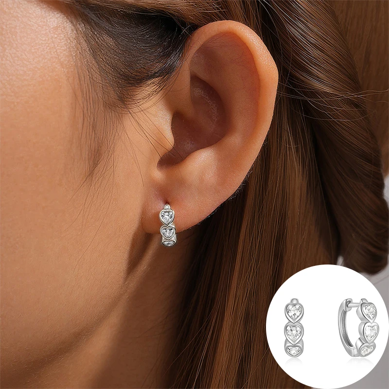 

100% 925 Sterling Silver Zircon Geometric Earring for Women Girl Fashion Love Heart Design Jewelry Party Gift Dropshipping