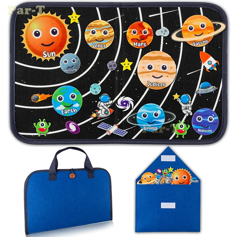 Felt Board Story Montessori Toys Astronauts Solar System My Body Clock Teaching Calendar Early Education Preschool Game for Kids