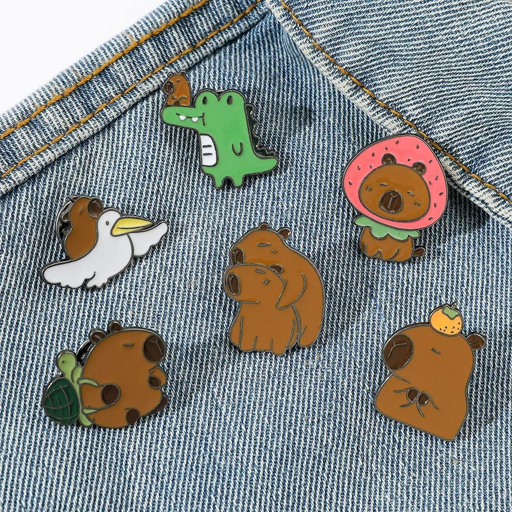 

Cute Capybara Enamel Pins CustomDuck Crocodiles Bird Brooches Lapel Badges Cartoon Animal Jewelry Gift for Kids Friend Wholesale