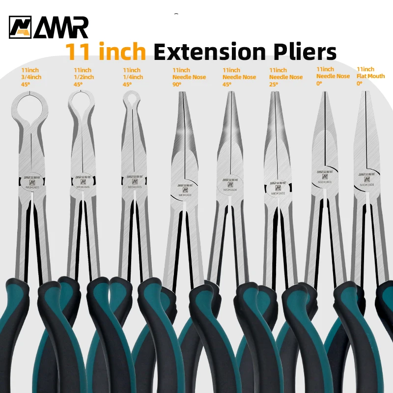 

11 inch Needle Nose Pliers Long Reach Straight Pliers 25°/45°/90° Bent Nose Pliers O-Shaped Plier Circle for Machinist