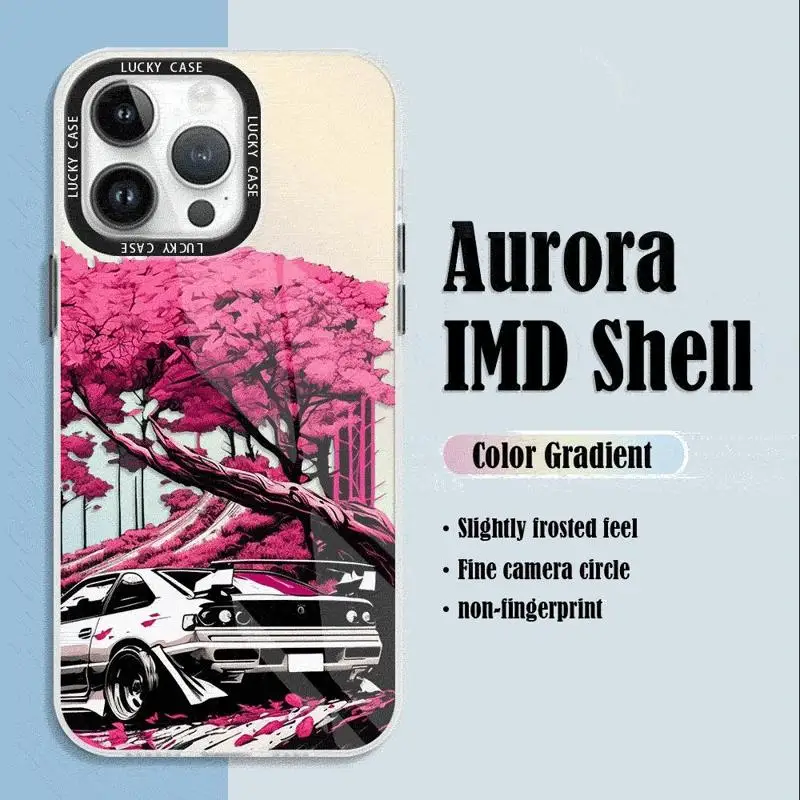 Japanese JDM Drift Car Red Sun for Apple iPhone 13 15 Pro Max 14 13 Pro 11 12 7 8 X XS MAX XR 14 Plus Laser Gradient phone case