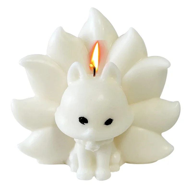 3D Cute Fox Silicone Candle Mold Crystal Epoxy Gypsum Cement Nine-tailed Fox Mould DIY Animal Shape Chocolate Ice Cube Soap Mold